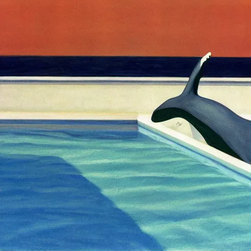 Image similar to a whale in a swimming pool by Edward hopper