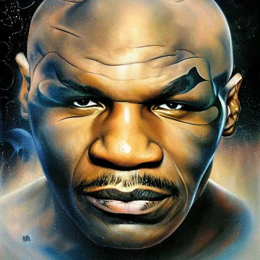 Prompt: mike tyson, ethereal, painting by karol bak
