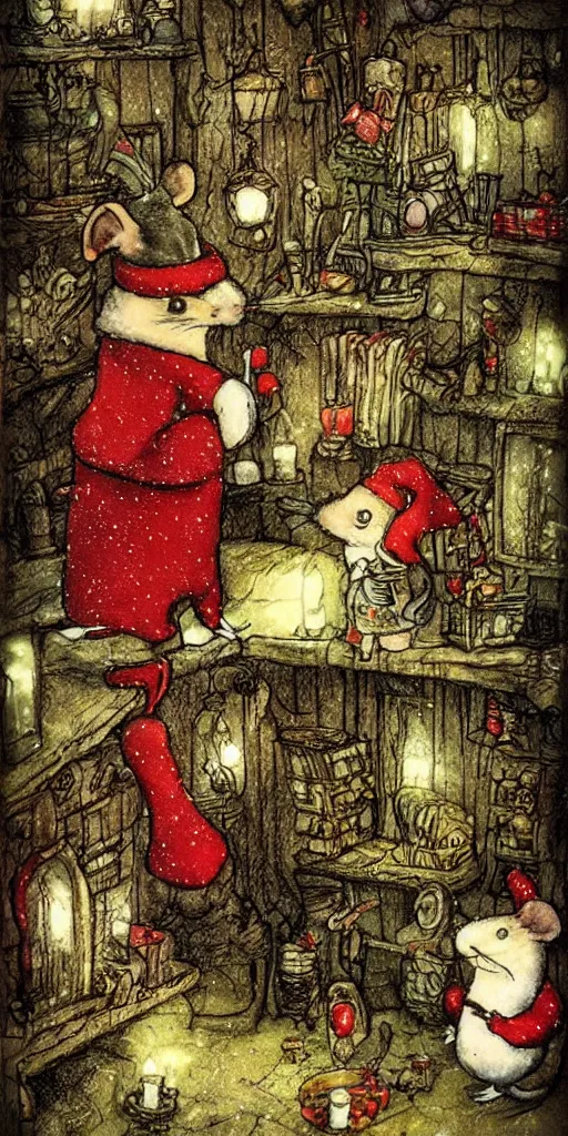 Image similar to an indoor christmas mice scene by alexander jansson