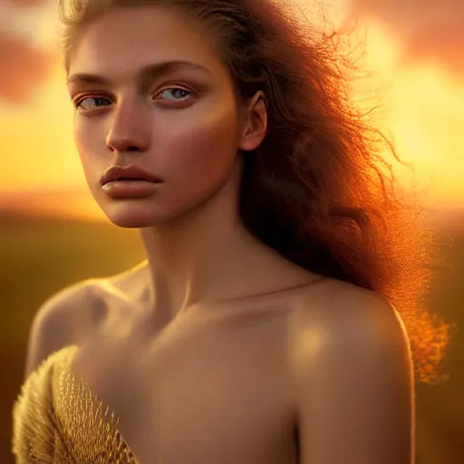 Image similar to photographic portrait of a stunningly beautiful renaissance female with golden skin in soft dreamy light at sunset, contemporary fashion shoot, by edward robert hughes, annie leibovitz and steve mccurry, david lazar, jimmy nelsson, breathtaking, 8 k resolution, extremely detailed, beautiful, establishing shot, artistic, hyperrealistic, beautiful face, octane render
