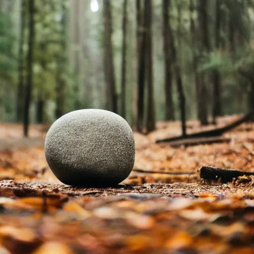 Image similar to a round shaped rock rolling down in a forest, action photography motion blur