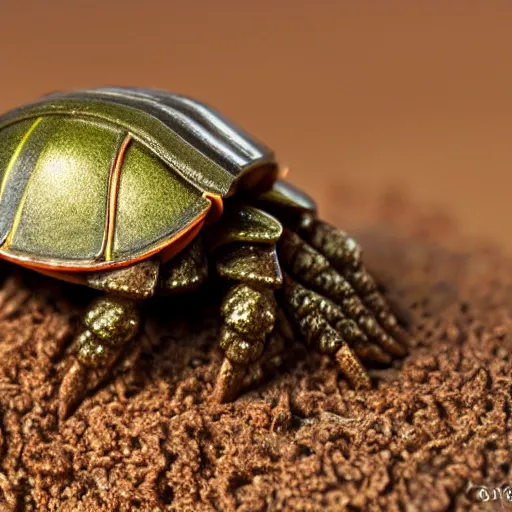 Prompt: a rococo steampunk photorealistic hermit crab. hd matte background