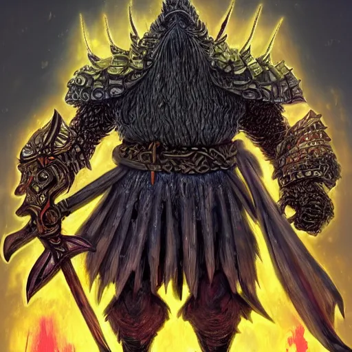 Prompt: Detailed colorful concept art of celtic giant as a dark souls boss; fantasy