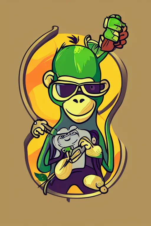 Image similar to Weed smoking monkey, sticker, andromorphic, colorful, illustration, highly detailed, simple, smooth and clean vector curves, no jagged lines, vector art, smooth