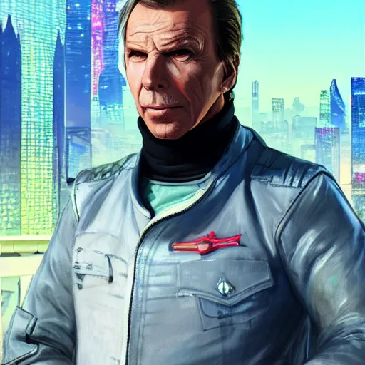 Image similar to [UHD Fonze as a GTA character on the streets of futuristic laserpunk Dallas, correct face, intricate facial details, symmetrical face, elegant, graphic detail, digital painting, trending on artstation, concept art, tonalism, sharp focus, illustration, art by Akira Toriyama and Greg Rutkowski and Alphonse Mucha]