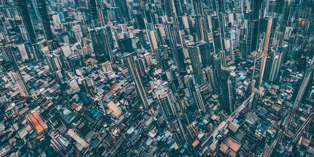 Prompt: aerial photography of cyberpunk city landscape, inspired by Javanese , wide shot, 4KHD, award winning photography, professional photography