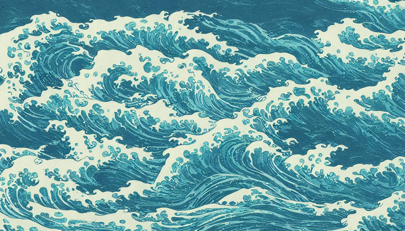 Prompt: ocean waves, japanese illustration