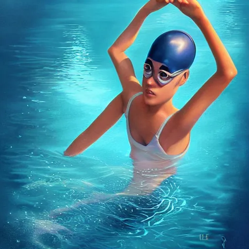 Prompt: a swimmer in Pixar style by Stanley Artgerm and Tom Bagshaw