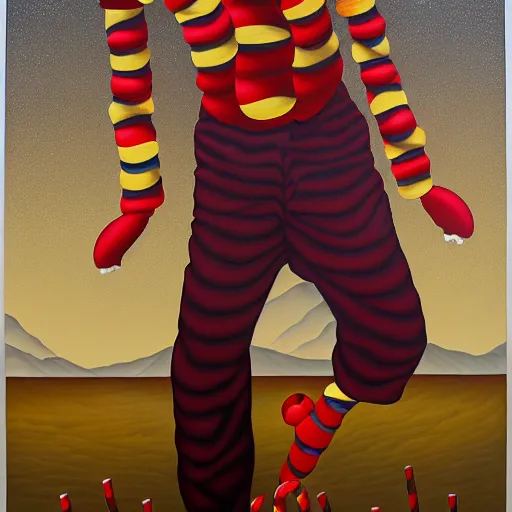 Image similar to a candy - colored clown they call the sandman tiptoes to my room every night. by jeffrey smith, oil on canvas