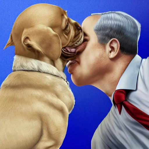 Image similar to benjamin netanyahu kissing a dog, photorealistic, detailed