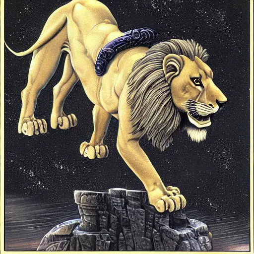 Image similar to an anthropomorphic lion by jim burns, james gurney, and david a. hardy