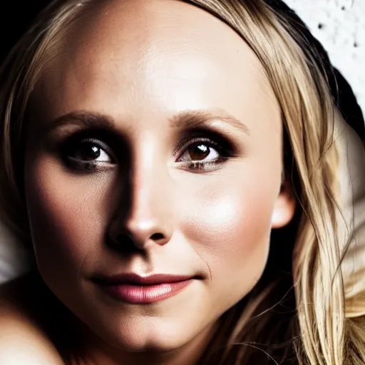 Image similar to beautiful highly detailed portrait photograph of kristen bell, 35mm, sigma f/1.4