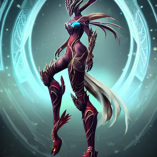 Image similar to highly detailed exquisite fanart, of a beautiful female warframe, but as an anthro dragon, elegant pose, full body shot, epic cinematic shot, sharp claws, professional digital art, DeviantArt, high quality artstation, Furaffinity, HD render