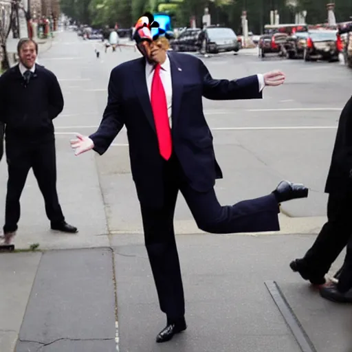 Image similar to photo of donald trump falling in the street without pants, reuter photo,