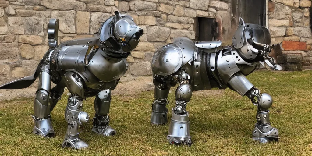 Image similar to robot dog in medieval armor