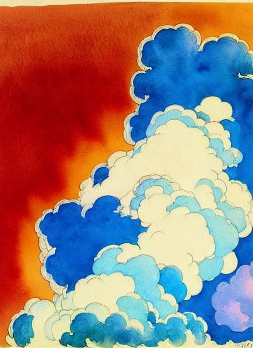 Prompt: vintage 7 0 s anime watercolor by basquiat and gaughan, representation of mystic crystalline cumulonimbus! rift fractals in the cloudy sky by william holman hunt, impressionist watercolor, flame art by cicley mary barker, thick impressionist watercolor brush strokes, minimalist simple pen and watercolor