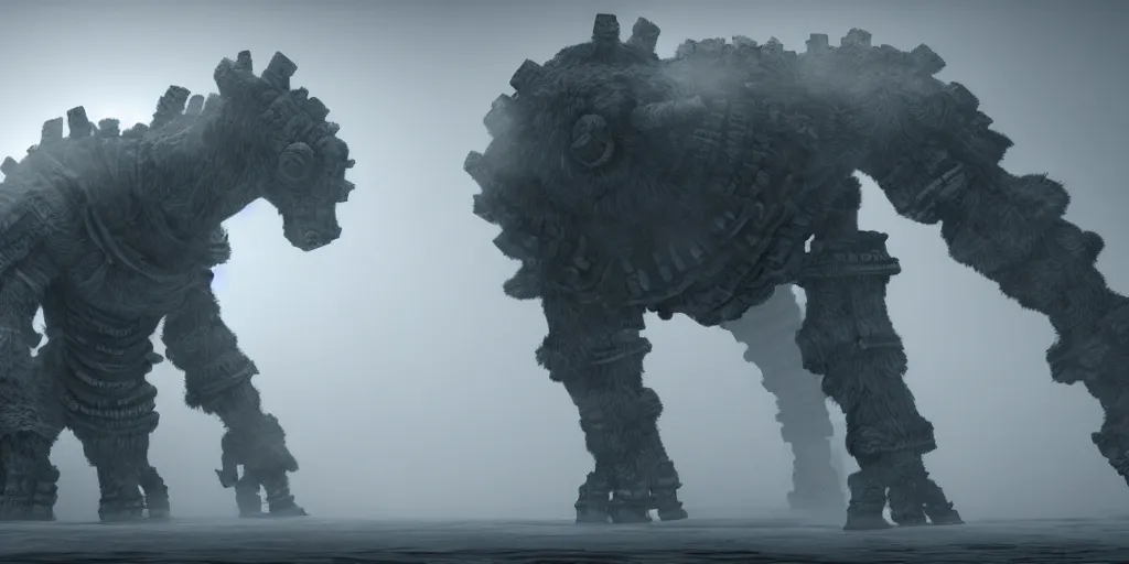 colossus from shadow of the colossus with a white fur