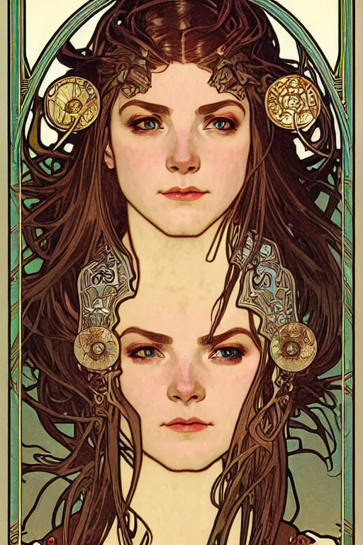 Image similar to head and shoulders portrait of an eldritch knight, elf, beautiful, female, breastplate, magical, high fantasy, d & d, by alphonse mucha, face details, extremely detailed, digital illustration