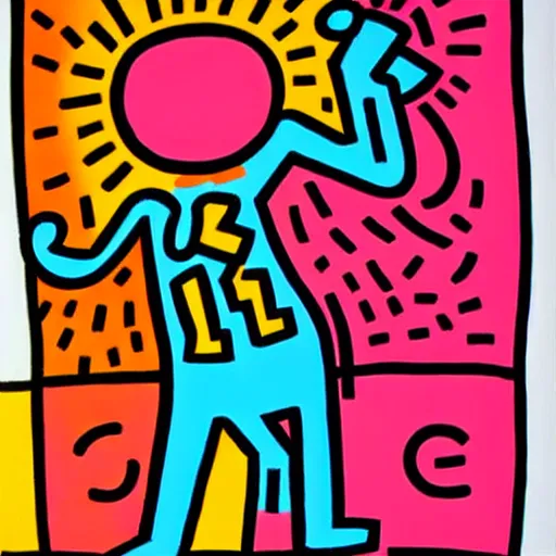 Prompt: keith haring painting of a person looking at a bar chart