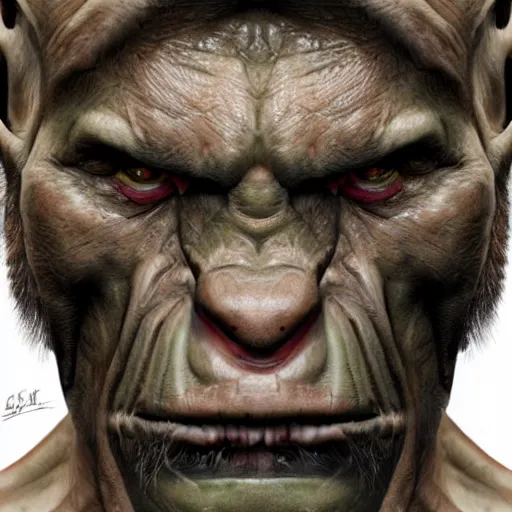 Image similar to photorealistic portrait of an orc, extremely detailed facial structure and eyes