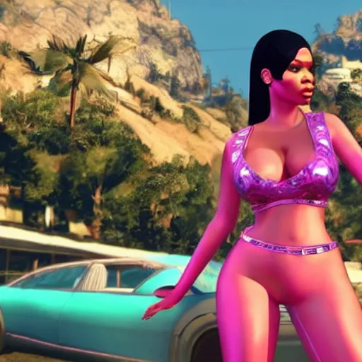 Image similar to nicki minaj in gta v cover art, hyper realistic