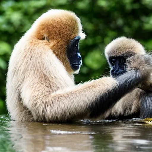 Prompt: a gibbon and a goose having a kung fu battle