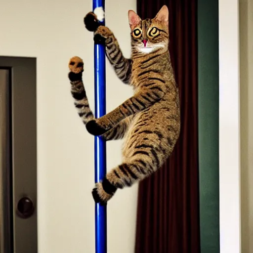 Image similar to photo of anthropomorphic cat pole dancing