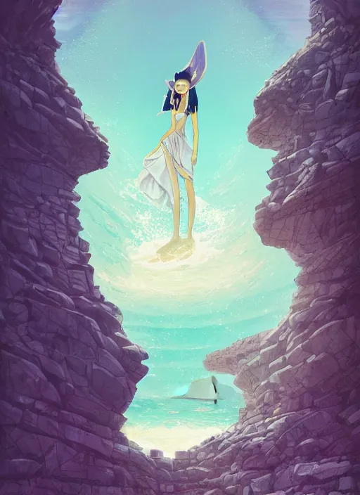 Image similar to lee jin - eun in luxurious dress emerging from turquoise water in egyptian pyramid city during an eclipse by peter mohrbacher, conrad roset, m. k. kaluta, martine johanna, rule of thirds, elegant look, beautiful, chic, face anatomy, cute complexion