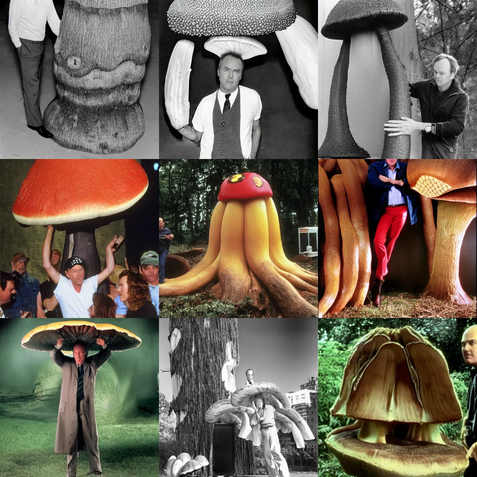Prompt: Michael Keaton emerging from gigantic fungus mushroom the first McDonald's