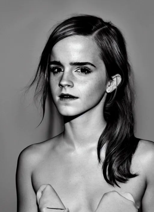 Image similar to impossibru, black and white photograph of emma watson