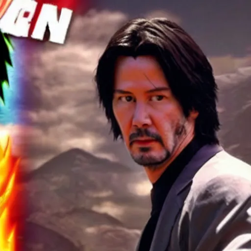 Image similar to keanu reeves portraying songoku in live action dragon ball movie