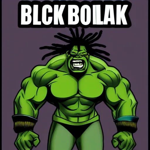 Image similar to black hulk with dreadlocks, cartoon drawing, meme