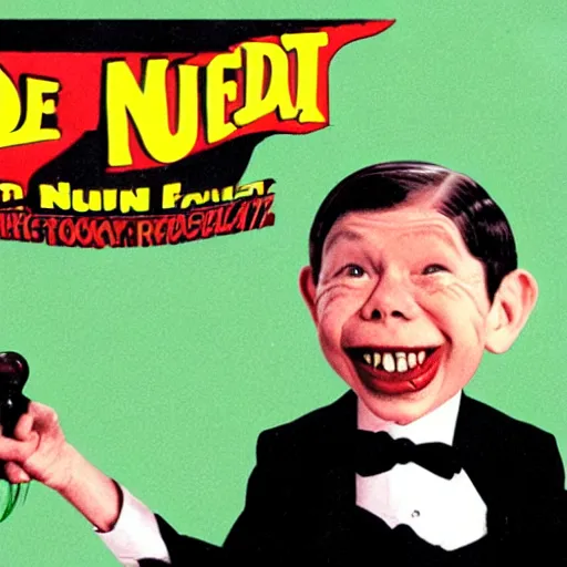 Prompt: alfred e. neuman dressed like bat - mite