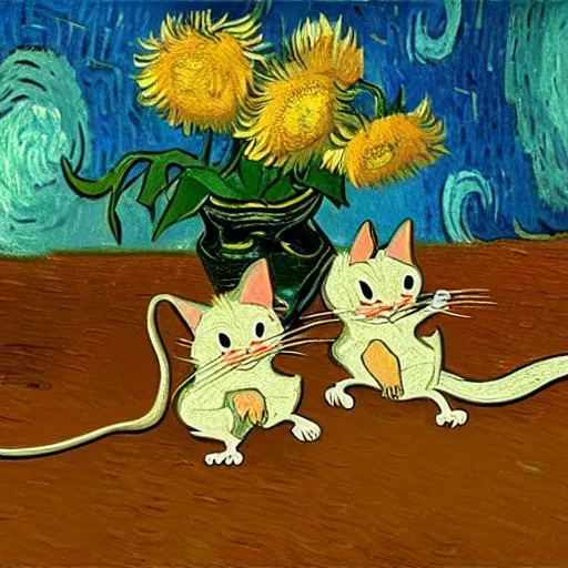 Prompt: tom and jerry in a van gogh painting, 4 k, hyper realistic, dslr, high resolution, landscape, beautiful