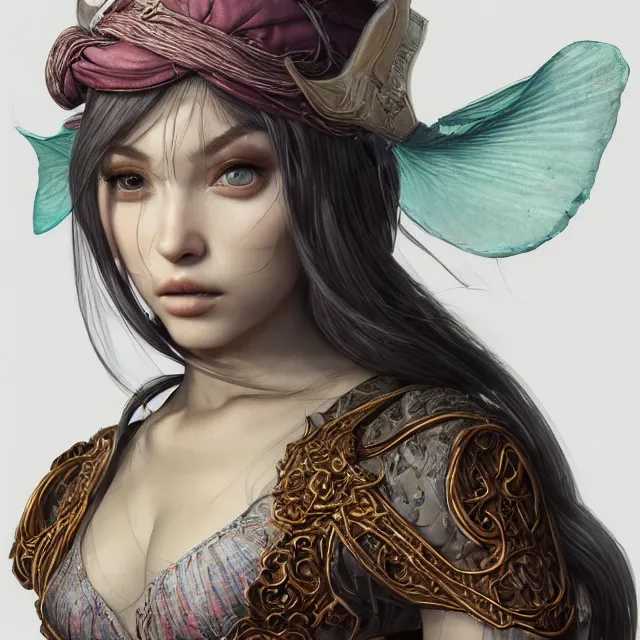 Image similar to studio portrait of neutral good colorful female cleric bard healer as absurdly beautiful, elegant, young sensual swimsuit model, ultrafine hyperrealistic detailed face illustration by kim jung gi, irakli nadar, intricate linework, sharp focus, bright colors, matte, octopath traveler, final fantasy, unreal engine highly rendered, global illumination, radiant light, intricate environment