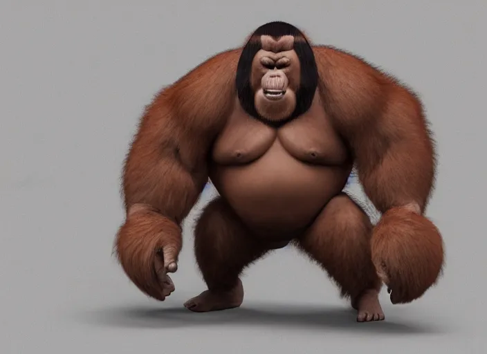 Prompt: extremely intimidating angry tough looking sumo wrestler orangutan. japanese warrior character, scary, gruffness, interesting 3 d character concept by square enix, in the style of league of legends, hyper detailed, cinematic, final fantasy, character concept, ray tracing, fur details, portly, maya, c 4 d, artstation