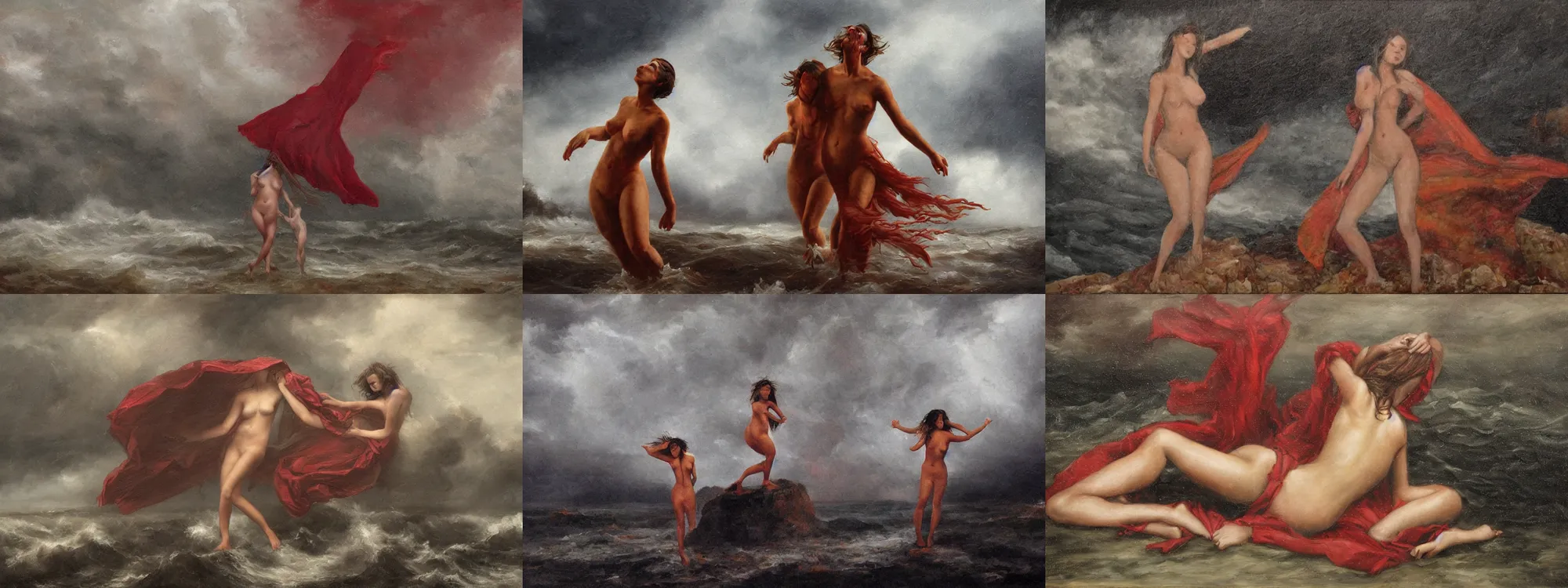 Prompt: unclad against the storm, sanguine art