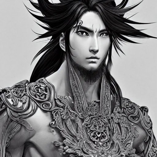 Image similar to an immortal xianxia cultivator with long black hair as an absurdly handsome, elegant, young anime man, ultrafine hyperrealistic detailed face illustration by kim jung gi, irakli nadar, intricate linework, sharp focus, bright colors, matte, final fantasy, unreal engine highly rendered, global illumination, radiant light, intricate environment