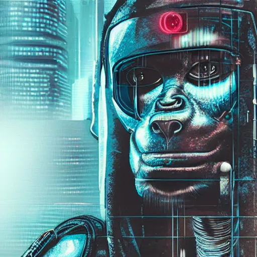 Image similar to cyberpunk monkey, very detailed