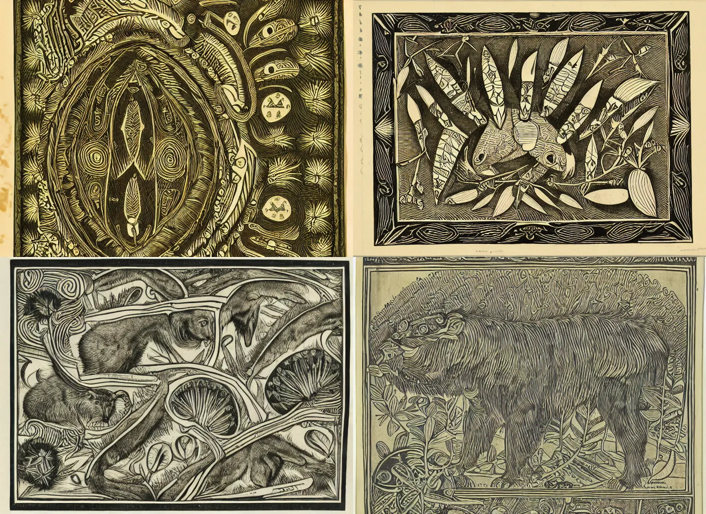 Prompt: a design of a Selknam money bill of 20, engraving and decoration with aboriginal design and illustrations of Patagonian animals and vegetation by gustav dure , with well-defined edges and lines, clear figures, ink, sharp contrast