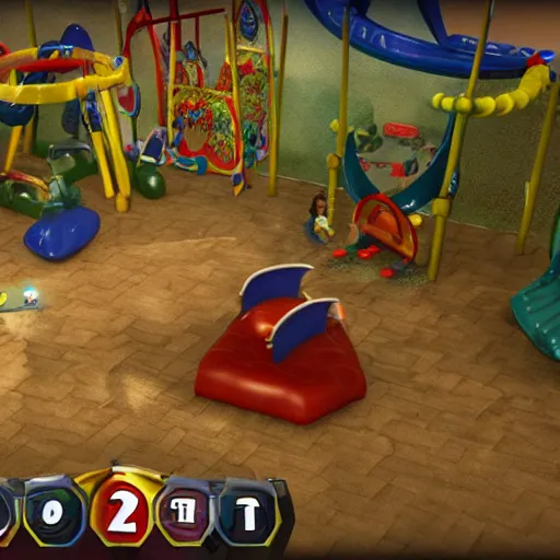 Image similar to gameplay screenshot of a mcdonald's playplace in elden ring