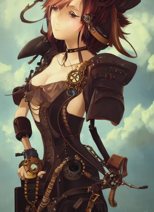 Image similar to steampunk themed anime girl with a steampunk robotic crow on her shoulder, finely detailed, portrait, beautiful, cinematic lighting, made by wlop, artgerm, illustration