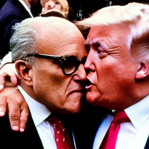 Prompt: rudy giuliani making out with donald trump in a scene from a remake of the movie titanic