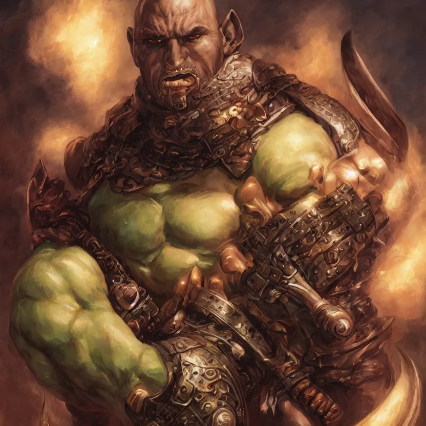 Image similar to a fantasy comic book style portrait painting of a bald half - orc male warrior, art by artgerm, boris vallejo, karol bak, mark brooks, donato giancola, bayard wu, 4 k, hires, focus