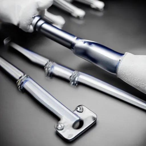 Prompt: orthopedic instrument maker making a prosthese for a client, very photorealistic, professional photography