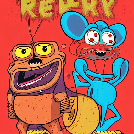 Image similar to ren and stimpy by dan mumford