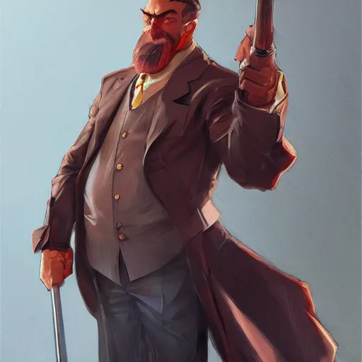 Image similar to distinguished gentleman with cane, lightning, portrait, behance hd artstation, style of jesper ejsing