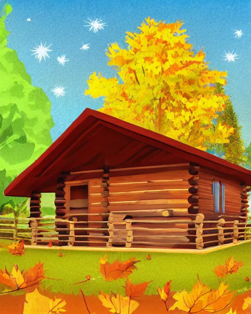 Prompt: autumn hill cabin man illustration by arti chauhan light color