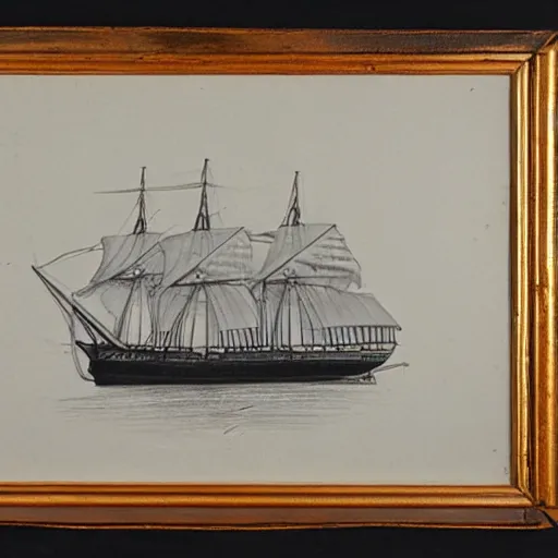 Prompt: drawing of a ship, 1 9 th century