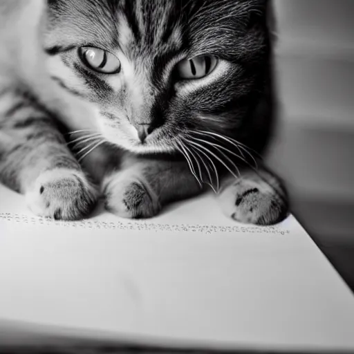 Image similar to a photo of a cat writing the word meow on a notepad